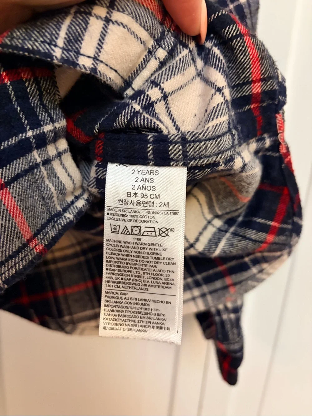 GAP Navy, Cream & Red Plaid Button-Down Shirt